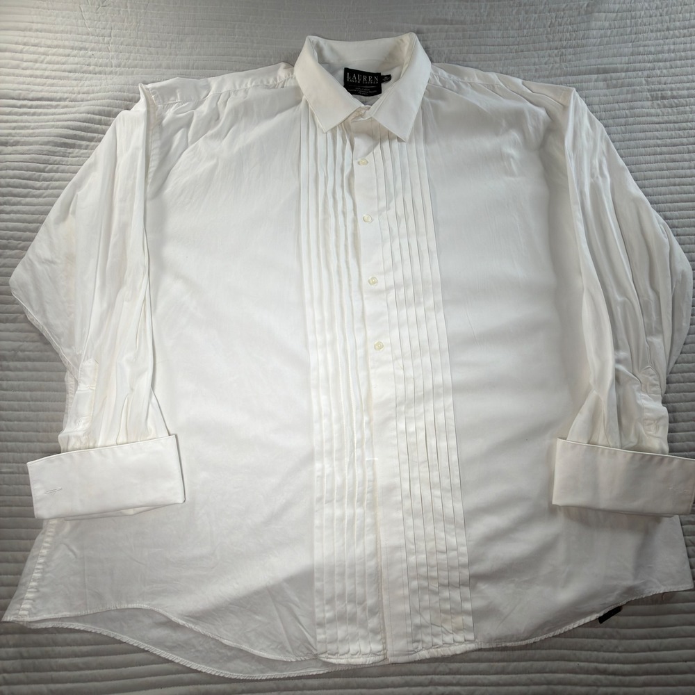 Lauren Ralph Lauren Tuxedo Shirt Mens 20 White Good Pleated Front French Cuff